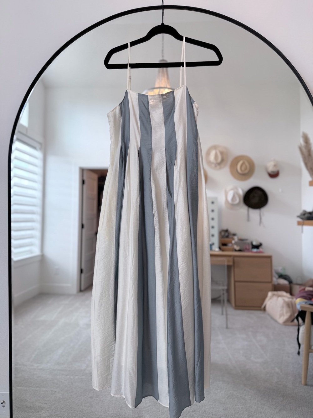 Madewell Blue and White Vertical-Stripe Maxi Slip Dress